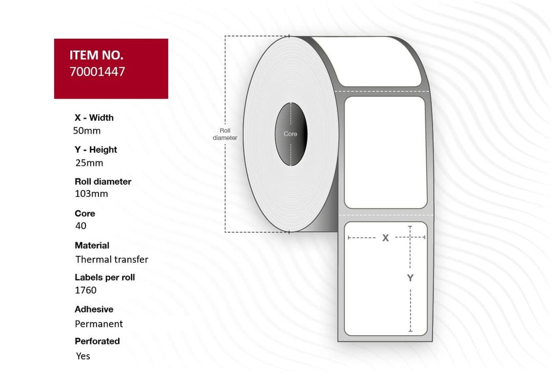 Label 50x25 - Core 40. White. - Image 1