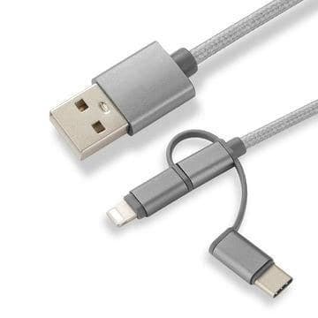 CoreParts MOBX-ACC-003 3-in-1 Charging Cable — Micro USB, USB-C and Lightning, Nylon Braided, 1m - Image 1
