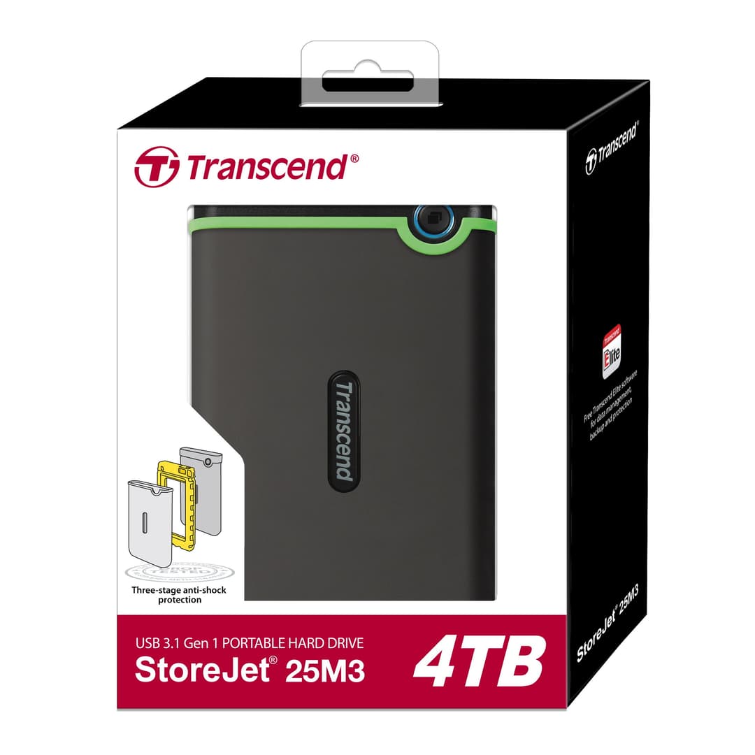 Transcend StoreJet 25M3 Shock-Resistant USB 3.1 Slim Portable Hard Drive 4TB - Iron Grey - Image 4