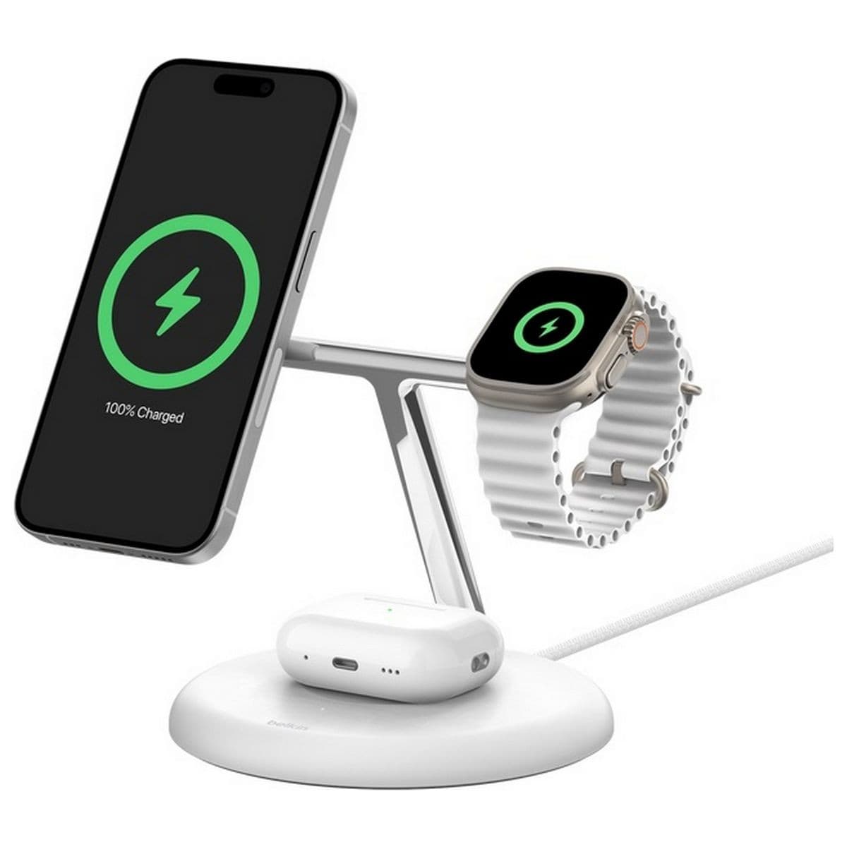 Belkin BoostCharge Pro 3-in-1 Magnetic Wireless Charging Stand with Qi2 15W - White