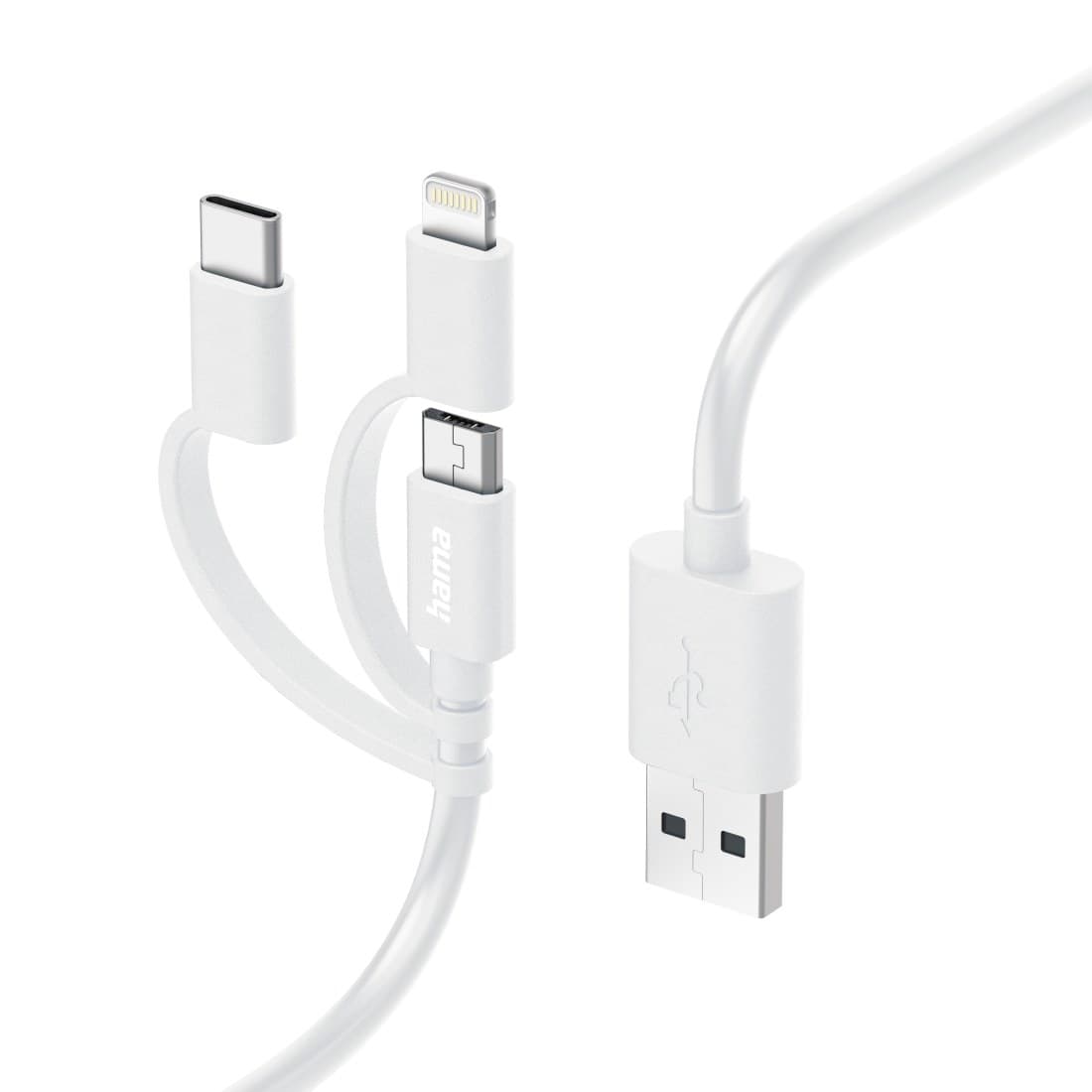 Hama 3-in-1 Charging Cable, USB-A to Micro-USB / USB-C / Lightning, 1 m, White