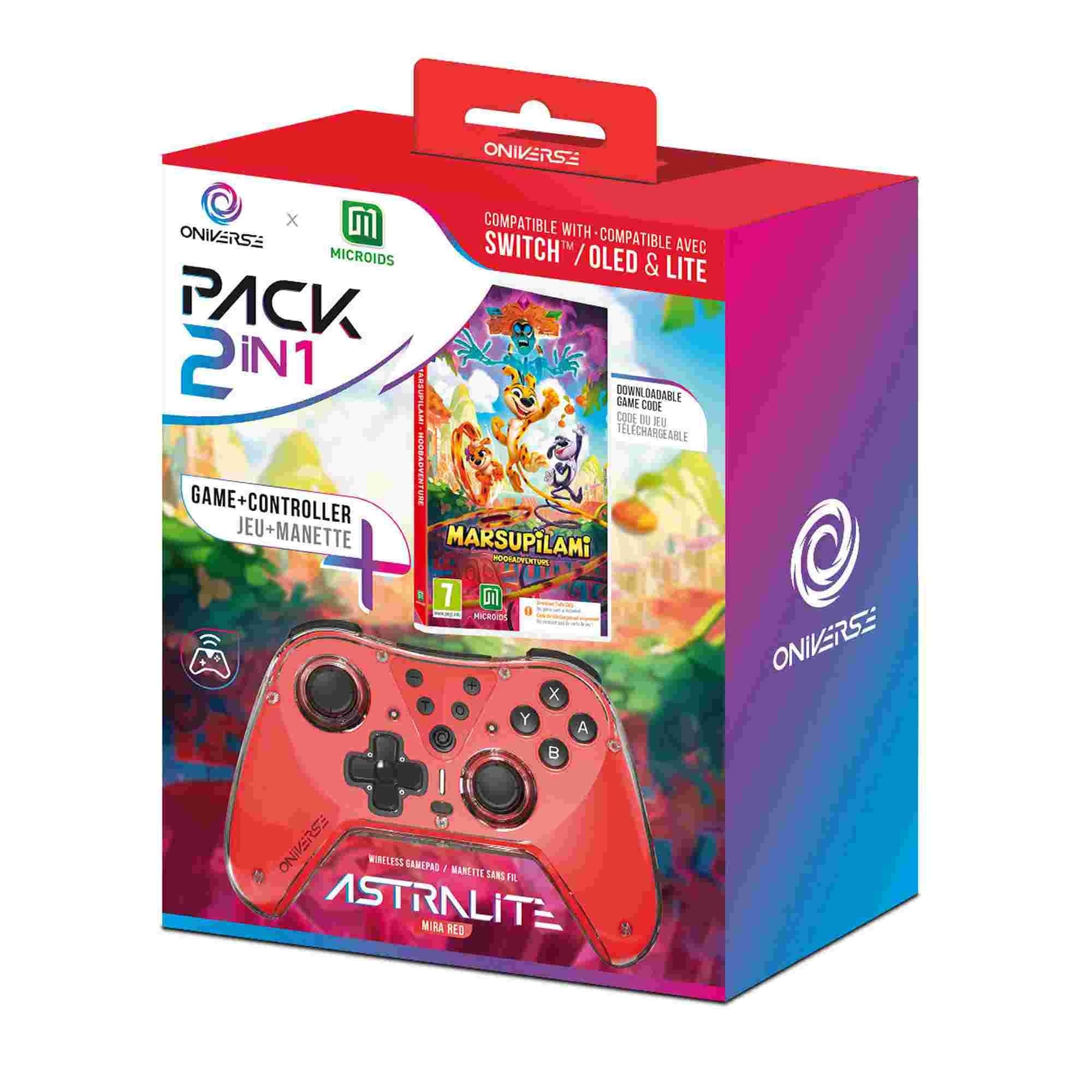 Oniverse Astralite Mira Red Wireless Bluetooth Controller with Marsupilami: Hoobadventure Download Code for Nintendo Switch, OLED & Lite, PC, Mobile