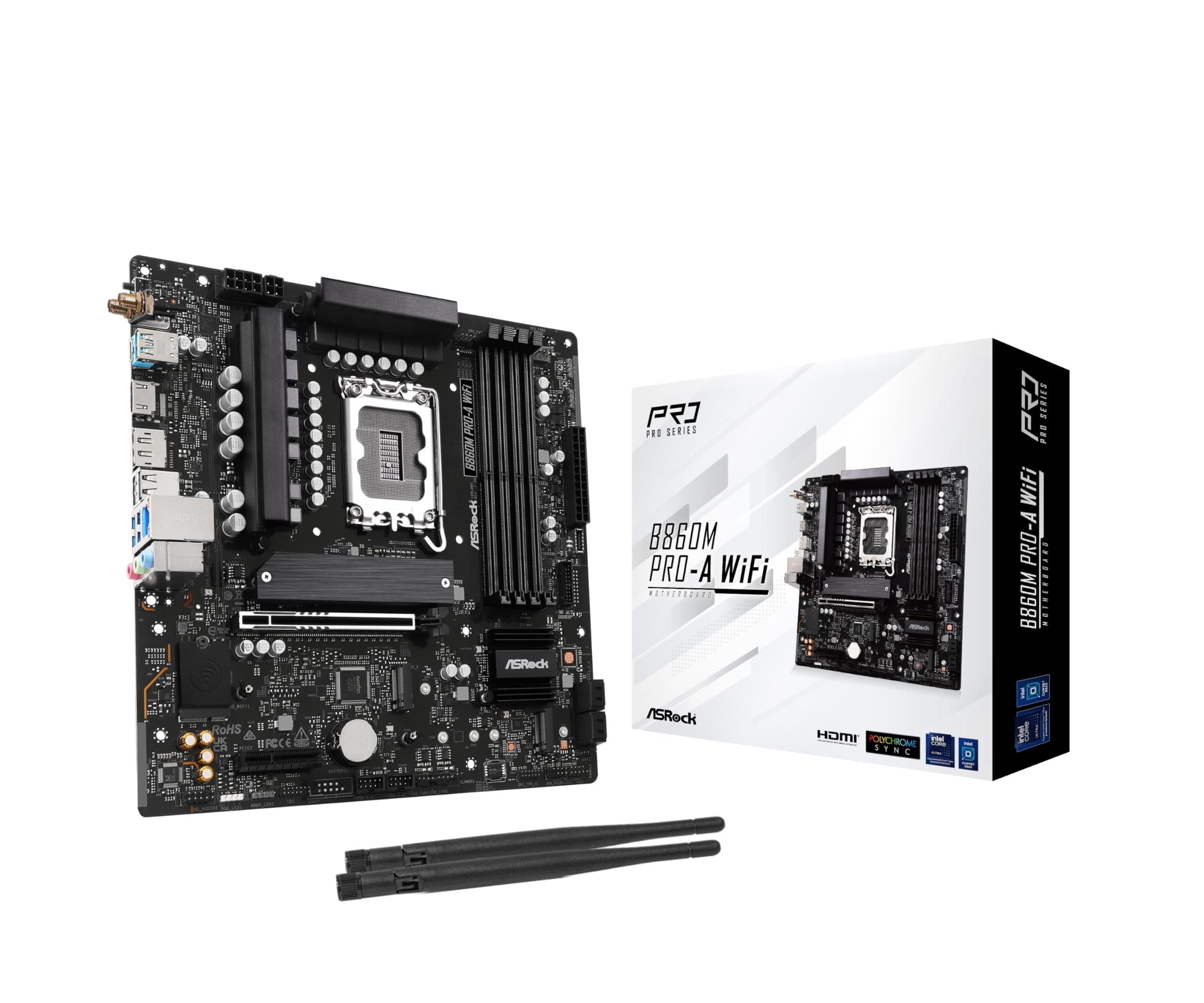 ASRock B860M Pro-A Intel B860 LGA1851 DDR5 Micro-ATX Motherboard, 2.5G LAN - Wi-Fi 6E