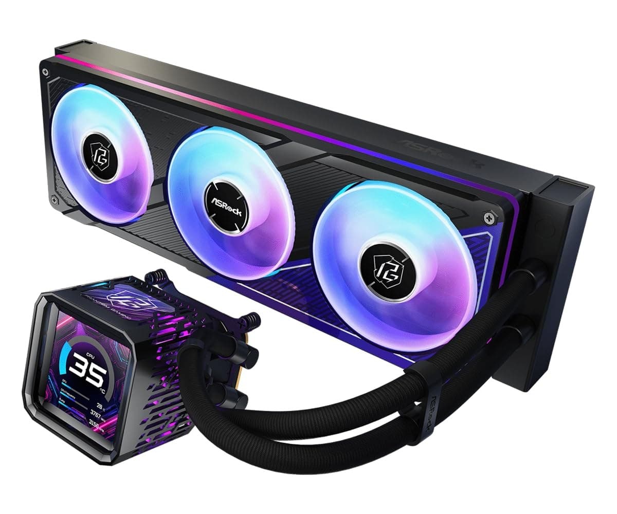 ASRock Phantom Gaming 360 LCD ARGB All-in-One Liquid CPU Cooler, 360mm Radiator