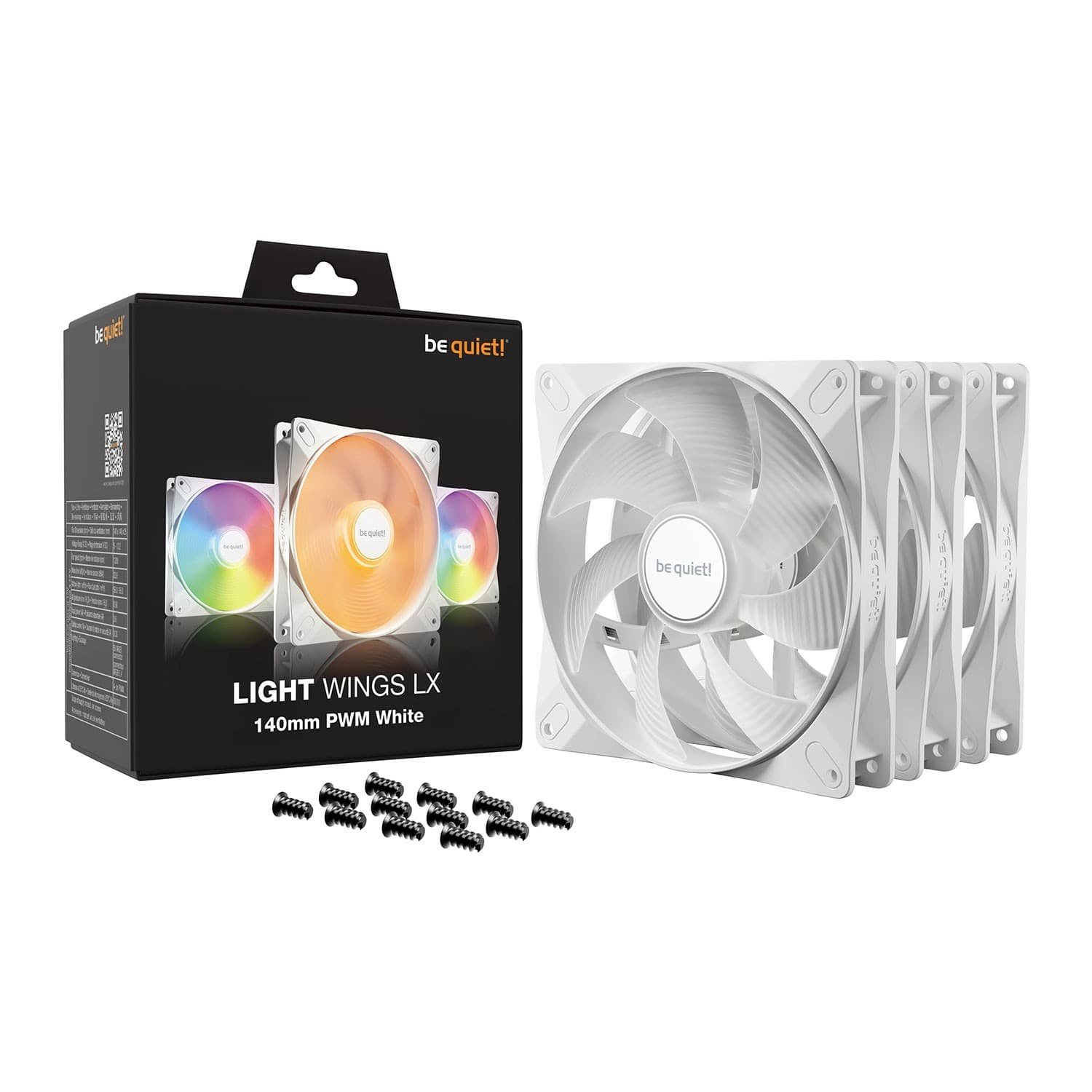 be quiet! Light Wings LX 140mm PWM ARGB 7 Blades Case Fan Triple Pack - White