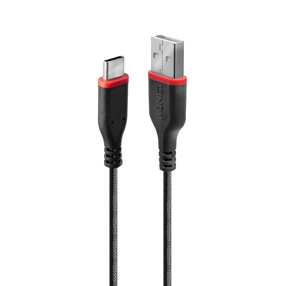 Lindy 36876 1m Reinforced USB 2.0 Type A to C Cable, Black