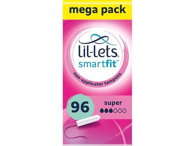 Lil-Lets SmartFit Non-Applicator Super Tampons X 96, 6 Packs of 16, Medium to Heavy Flow, 3 Droplets, 8210498P