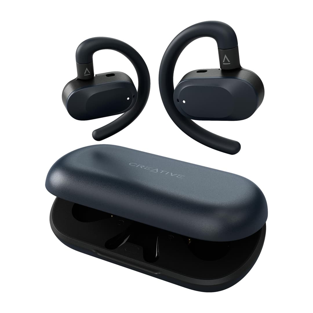 CREATIVE Outlier Go Wireless Open Ear Headphones with Adjustable Fit and Ear Hooks, Up to 26 Hours Total Playtime, Two Microphones, Bluetooth 5.4, IPX4 Water Resistant (Dark Blue) - Image 1