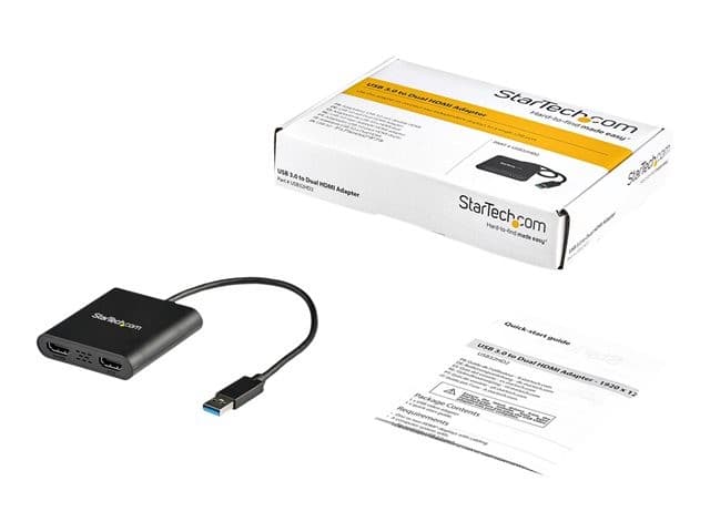 StarTech.com USB 3.0 to Dual HDMI Adapter, 1x 4K 30Hz & 1x 1080p, External Video & Graphics Card, USB Type-A to HDMI Dual Monitor Display Adapter Dongle, Supports Windows Only, Black - USB to Dual HDMI Adapter (USB32HD2) - adapter cable - HDMI / USB - TAA - Image 6