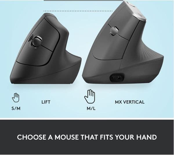 Logitech Lift Vertical Ergonomic Mouse - Graphite - Image 10