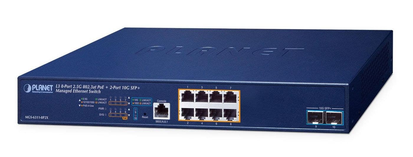 PLANET MGS-6311-8P2X Layer 3 8-Port 2.5GBASE-T PoE + 2-Port 10G SFP+ Managed Switch
