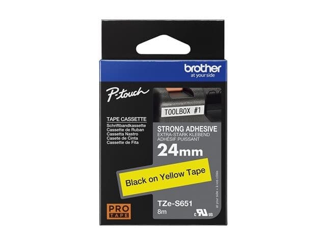 Brother TZe-S651 Strong Adhesive Laminated Labelling Tape 24mm x 8m - Black on Yellow - Image 6