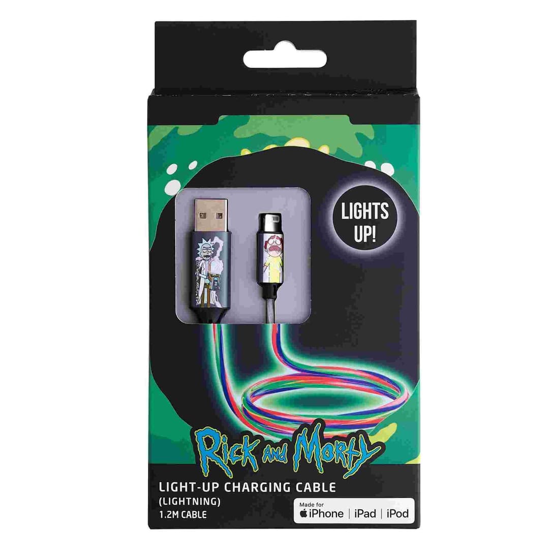 Lazerbuilt Rick and Morty Light-Up USB-A to Lightning Cable with Flowing LED Effect, 1.2m (MFi) - Image 2