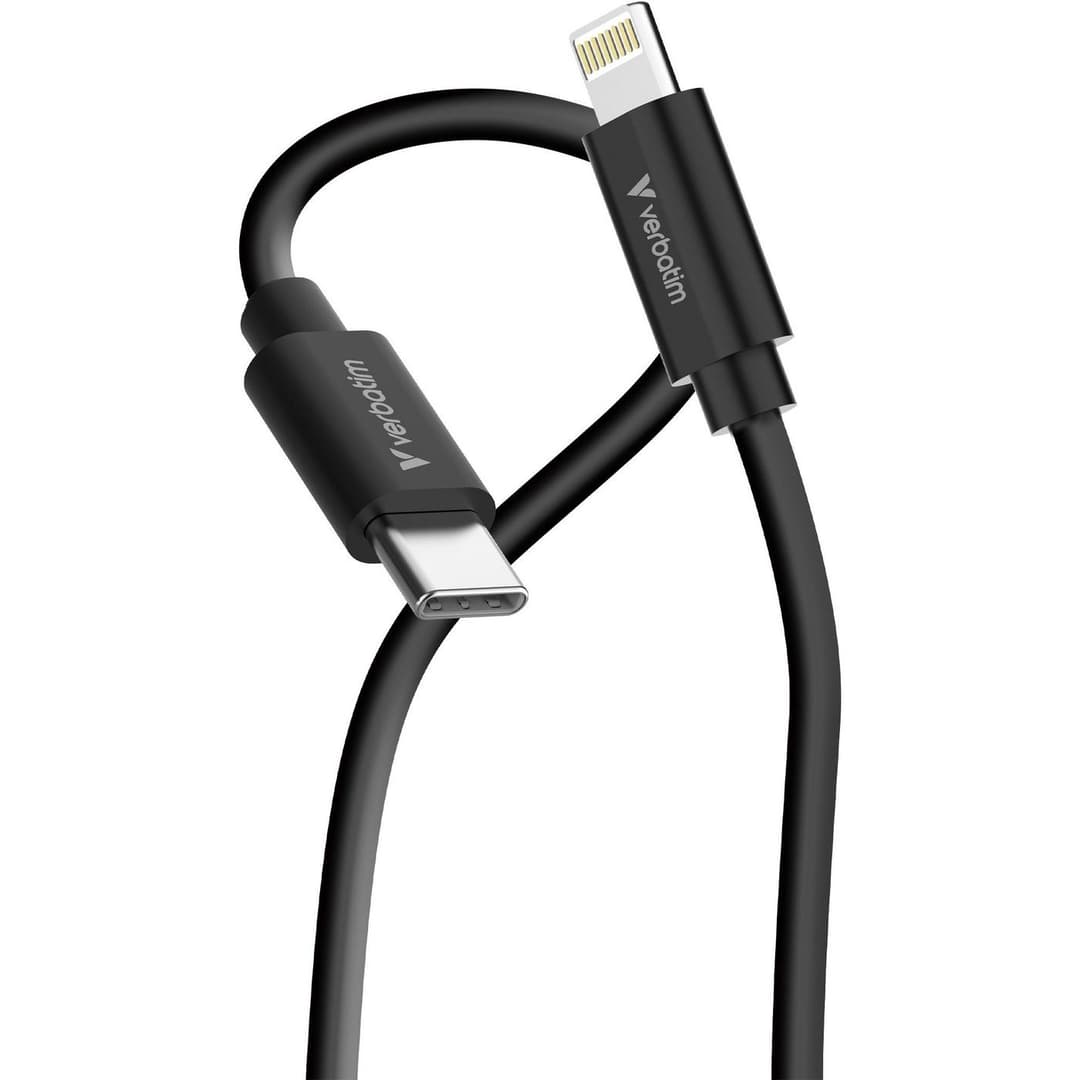 Verbatim Essentials Sync & Charge USB-C to Lightning Cable 1m 2-Pack - Black & White (32392) - Image 1