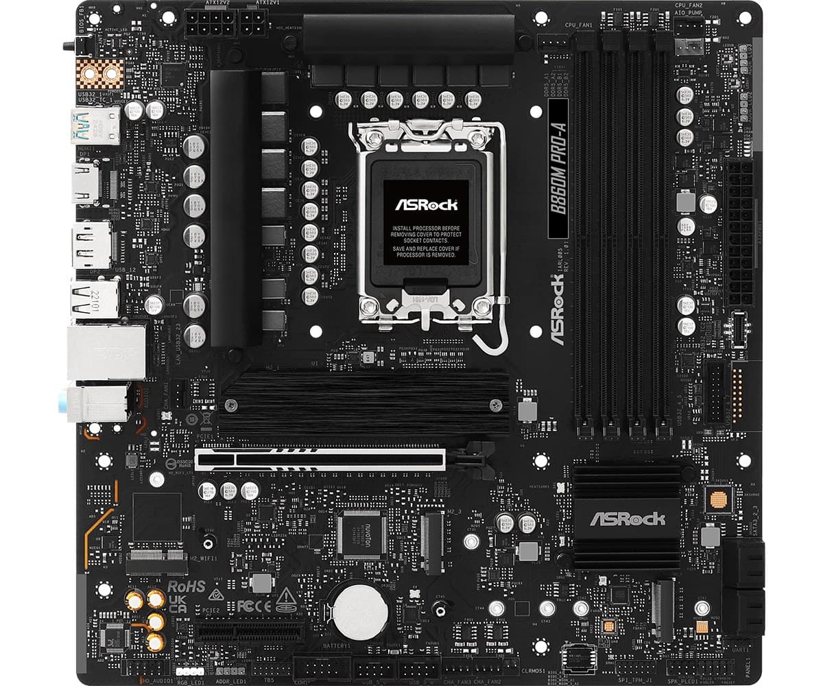 ASRock B860M Pro-A Intel B860 LGA1851 DDR5 Micro-ATX Motherboard, 2.5G LAN - No Wi-Fi