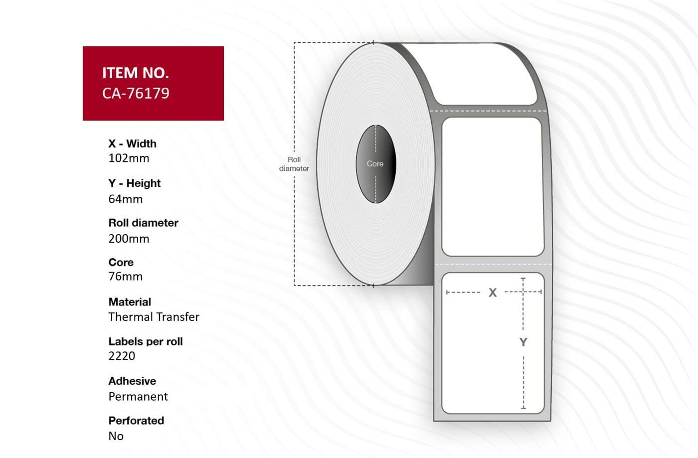 Capture CA-76179 Thermal Transfer Labels 102 x 64mm, 76mm Core, Uncoated, Permanent, No Perforation, 2220 per Roll (4 Rolls)