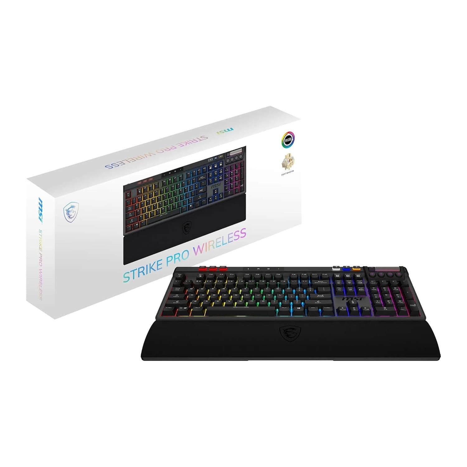 MSI Strike Pro Wireless/Wired RGB Mechanical Gaming Keyboard, Kailh Midnight Pro Silent Switches, UK Layout - Black