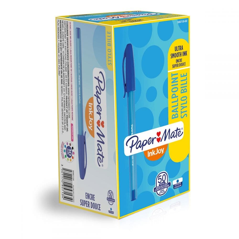 Paper Mate InkJoy 100 Capped Ballpoint Pen Medium 1.0mm Box of 50 - Blue - Image 1
