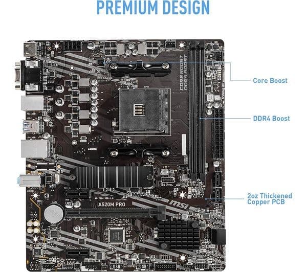 MSI A520M PRO AMD A520 DDR4 Micro-ATX Socket AM4 Motherboard - Image 2