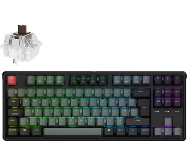 Keychron C3 Pro 8K QMK Wired Mechanical Gaming Keyboard - 88-Key TKL UK Layout, Hot-Swappable Super Brown Switch - Carbon Black - Image 1