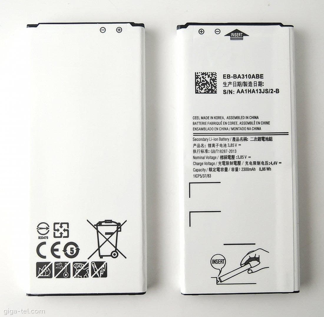Battery for Samsung Galaxy A3 (2016) 6.65Wh Li-ion 3.8V 1750mAh (EB-BA310ABE)