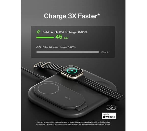 Belkin BoostCharge 3-in-1 Magnetic Foldable Qi2 15W Wireless Charger - Black, UK Plug - Image 3