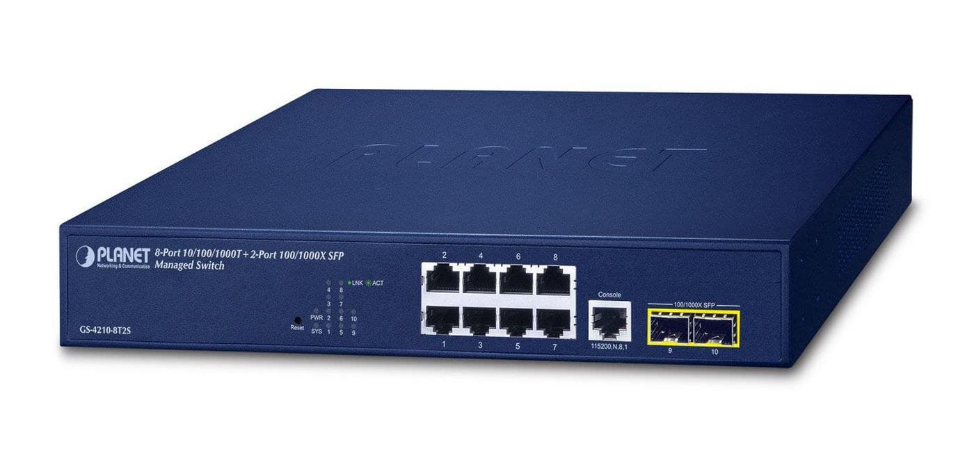 PLANET 8-Port 100/1000X SFP L2/L4 Managed Gigabit Ethernet Switch - IPv4/IPv6, SNMP, 12-inch