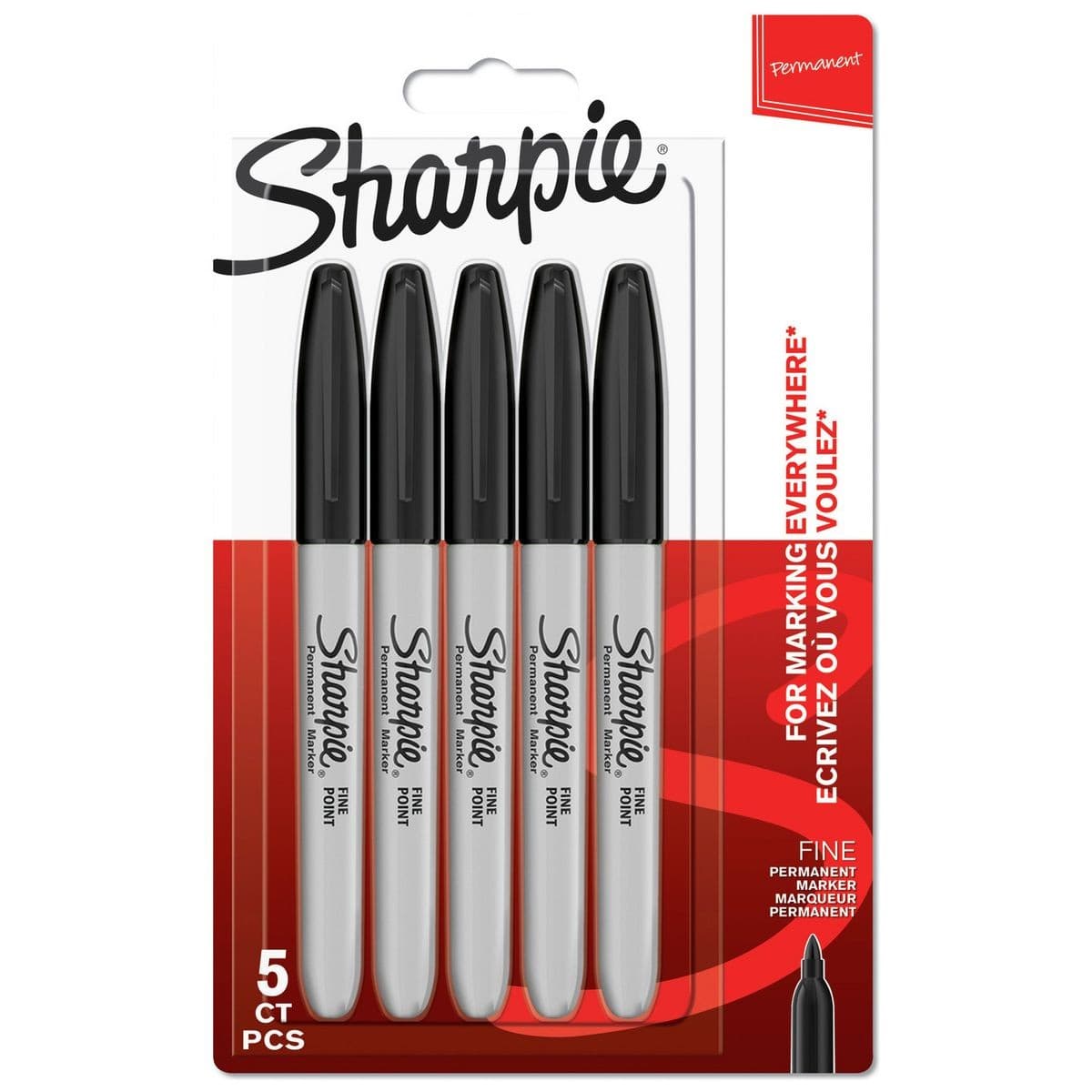 Sharpie Fine Tip Permanent Marker Black - Pack of 5