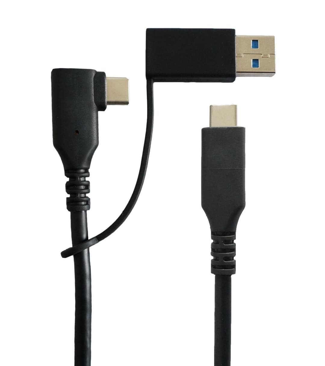 MicroConnect USB 3.2 Gen 1 Angled USB-C to USB-C Cable with USB-A Male/USB-C Female Adapter, 1m, Alu Housing, Cotton Sleeve (USB3.1CC1MDE) - Image 1