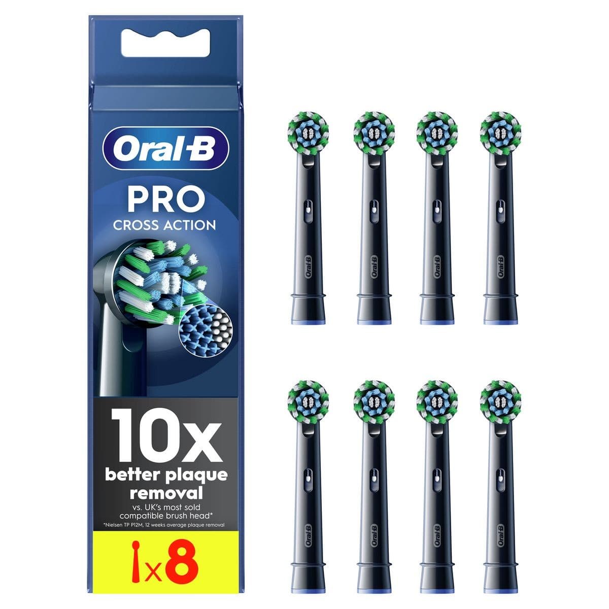 Oral-B Pro CrossAction Toothbrush Heads (Pack of 8) - Black