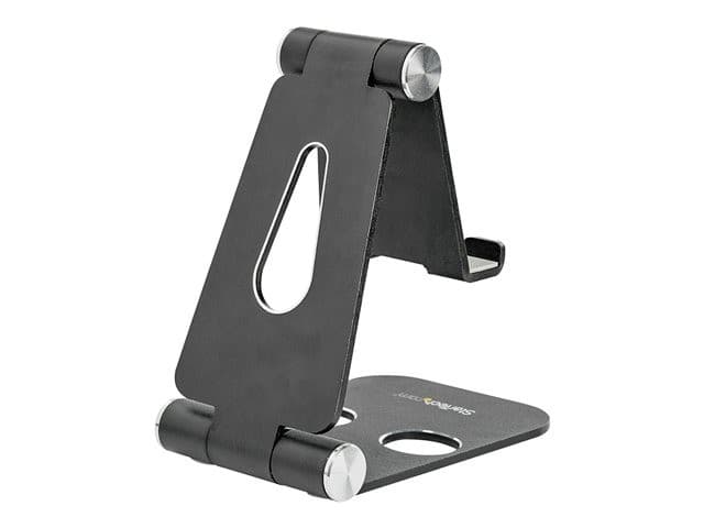 StarTech.com Phone and Tablet Stand, Foldable Universal Mobile Device Holder for Smartphones & Tablets, Adjustable Multi-Angle Viewing Ergonomic Cell Phone Stand for Desk, Portable, Black - Foldable Phone Holder (USPTLSTNDB) - desktop stand for mobile pho - Image 4