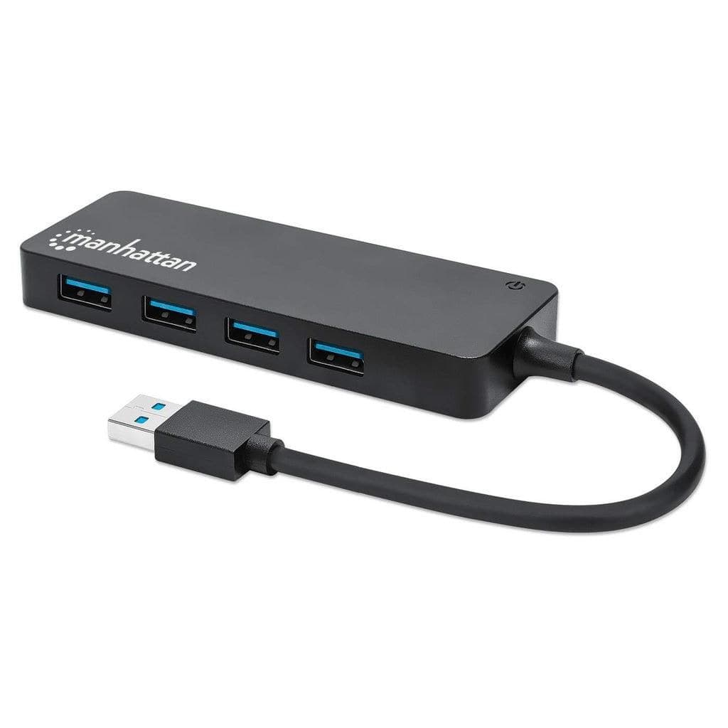 Manhattan 4-Port USB 3.0 Type-A Hub (164900), 4x USB-A Ports, 5 Gbps SuperSpeed USB 3.2 Gen 1, Bus Powered, Black