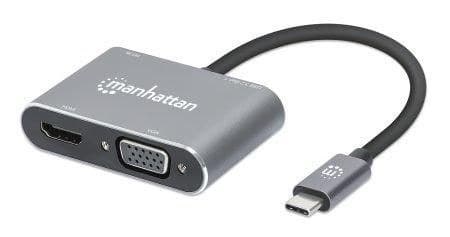 Manhattan USB-C to HDMI & VGA 4-in-1 Docking Converter with Power Delivery - HDMI 4K@30Hz, VGA 1080p@60Hz, USB-A 5Gbps, USB-C PD 87W (130691) - Image 1