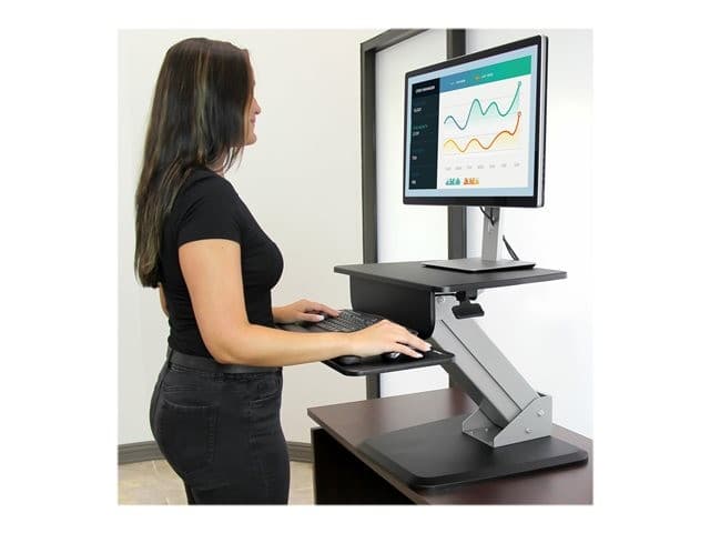 StarTech.com Height Adjustable Standing Desk Converter - Sit Stand Desk with One-finger Adjustment - Ergonomic Desk (ARMSTS) mounting kit - for LCD display / keyboard / mouse / notebook - black, silver - Image 5