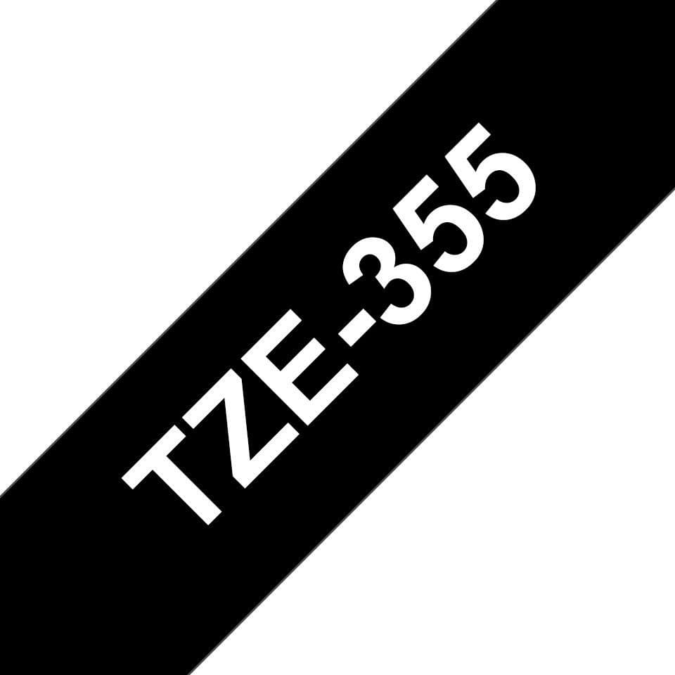 Brother TZe-355 Gloss Laminated Tape White on Black 8m - 24mm - Image 1