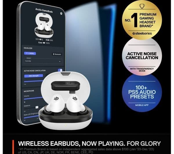 SteelSeries Arctis GameBuds Wireless Noise-Cancelling Gaming Earbuds for PS5 - White - Image 5