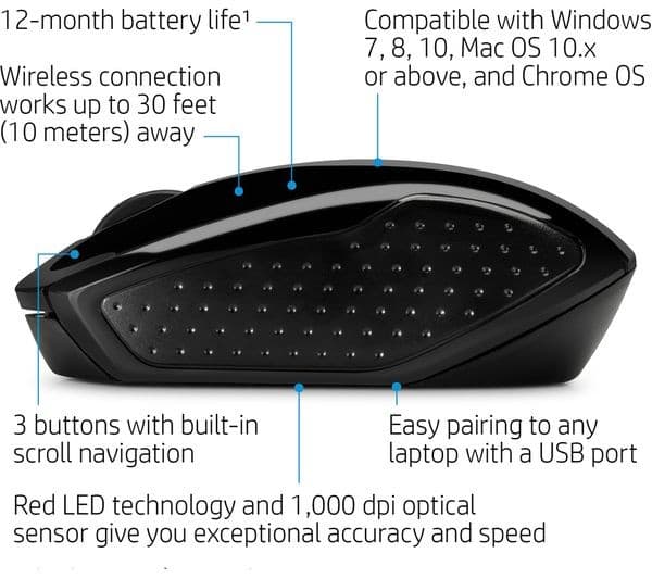 HP 200 Wireless Optical Mouse - Black (X6W31AA#ABB) - Image 5
