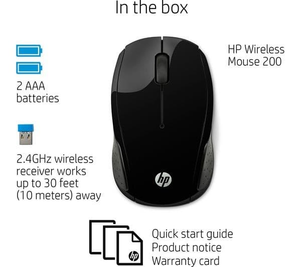 HP 200 Wireless Optical Mouse - Black (X6W31AA#ABB) - Image 6