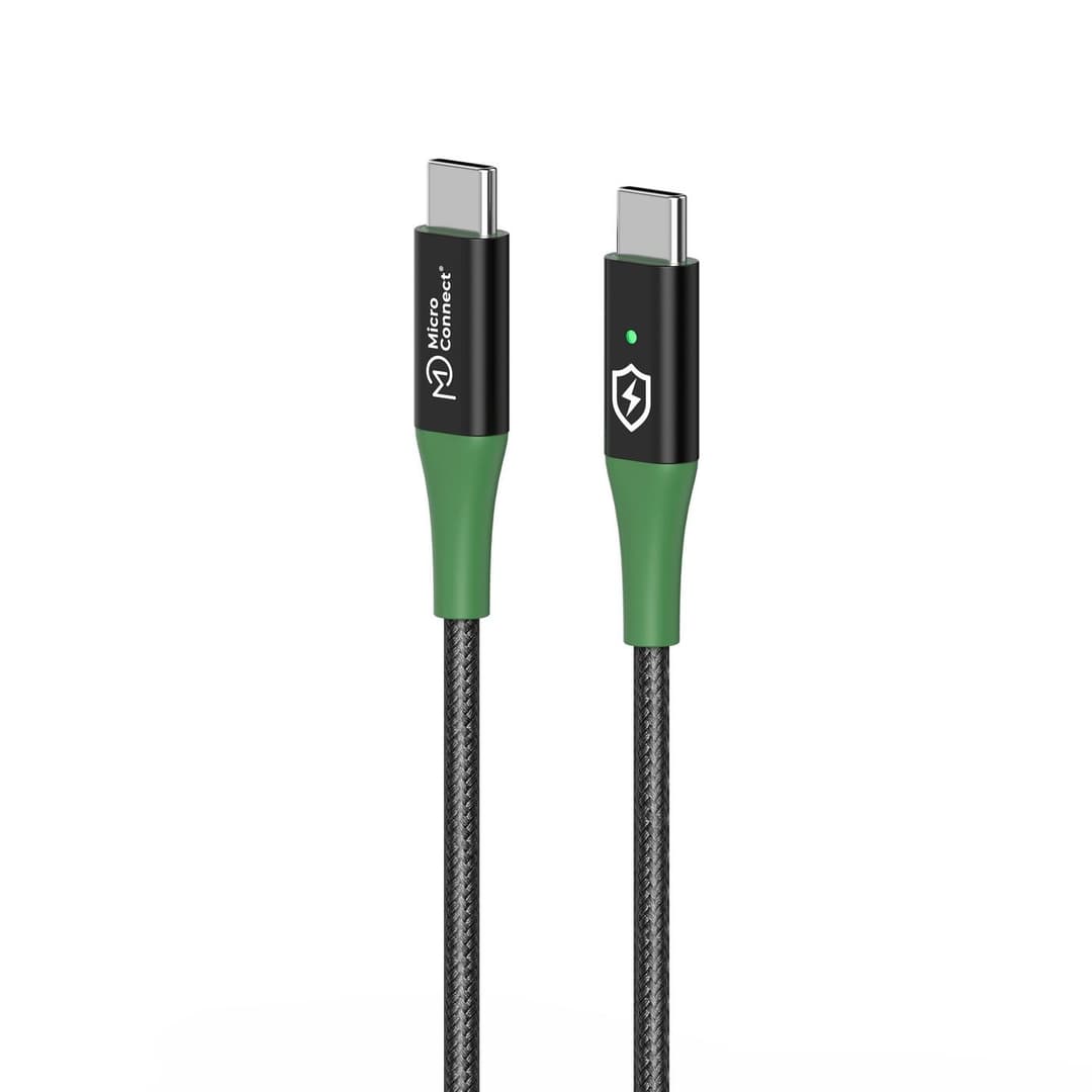MicroConnect Smart Charge USB-C to USB-C Cable 60W 2m - Black/Green - Image 1