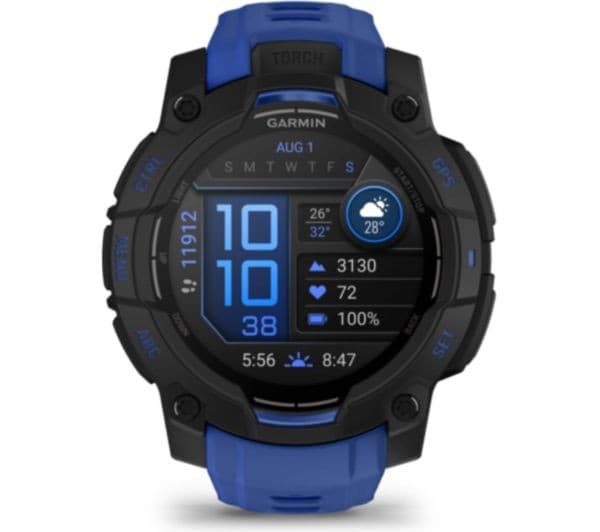 Garmin Instinct 3 AMOLED Smartwatch 45mm Black with Bolt Blue Band - Image 2