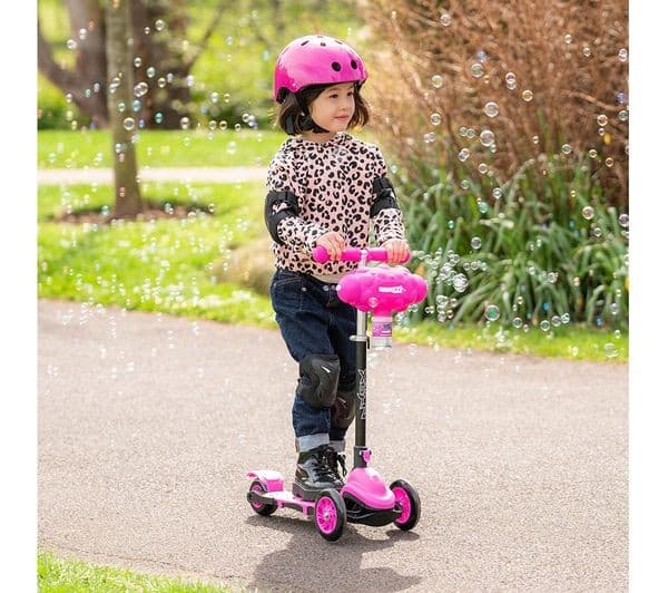 XOOTZ Bubble Go Kids' Folding 3 Wheel Kick Scooter with Bubble Machine - Pink - Image 8