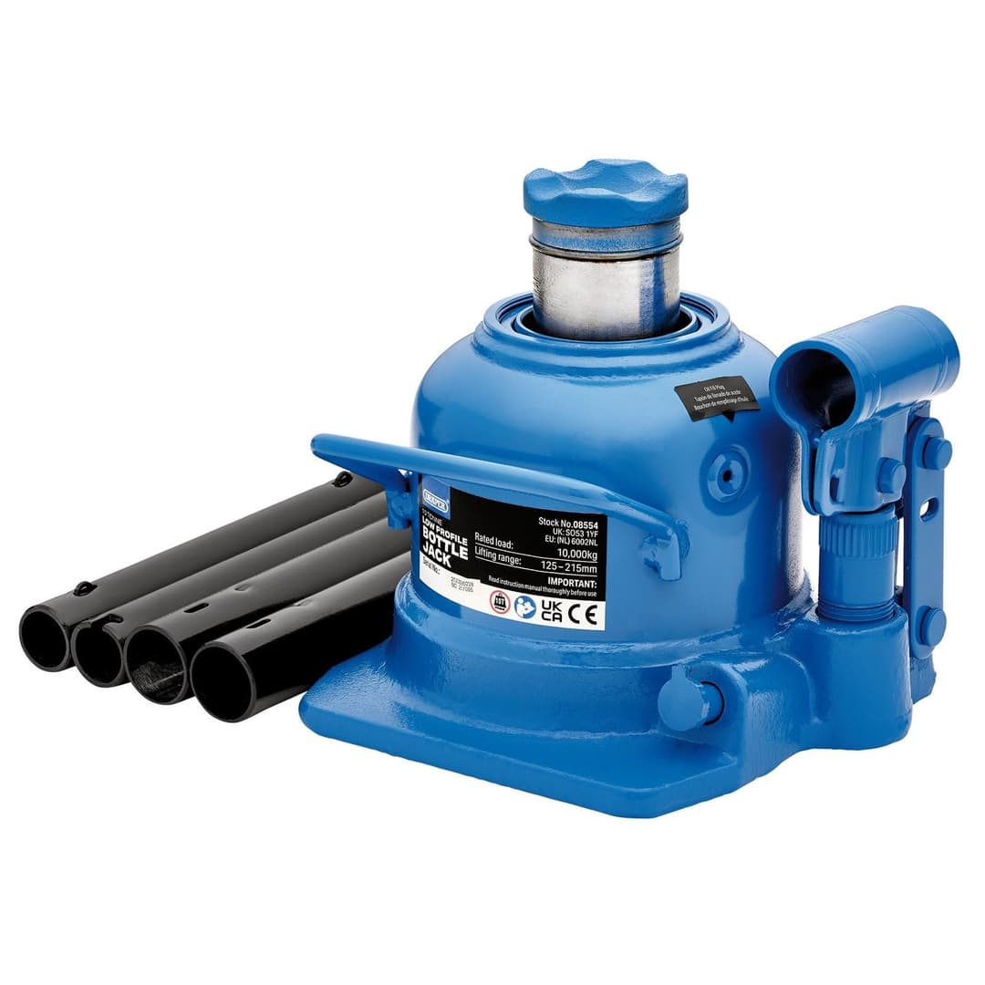 Draper 08554 Low Profile Bottle Jack 10 Tonne - Blue - Image 1