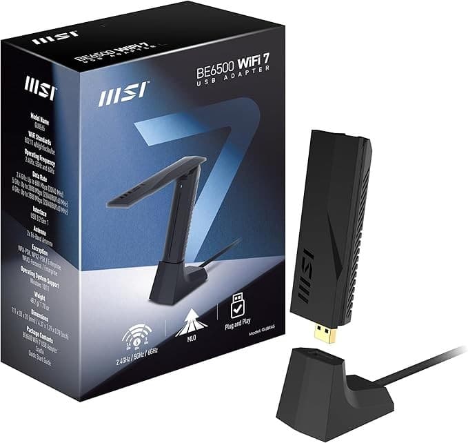 MSI BE6500 WiFi 7 Tri-Band USB 3.2 Adapter Black