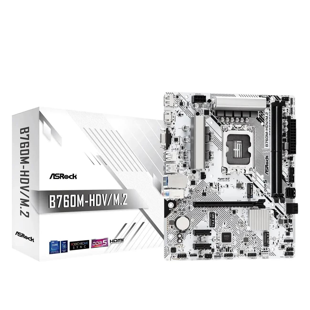 ASRock B760M-HDV/M.2 Intel B760 DDR5 Micro-ATX LGA 1700 Motherboard - White