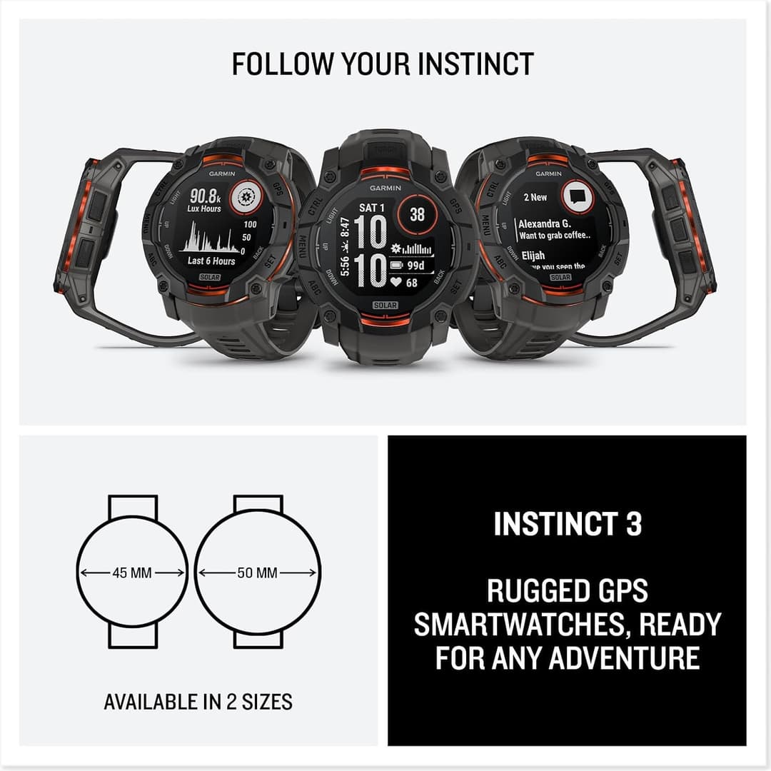 Garmin Instinct 3 Solar GPS Smartwatch 50mm - Black - Image 7