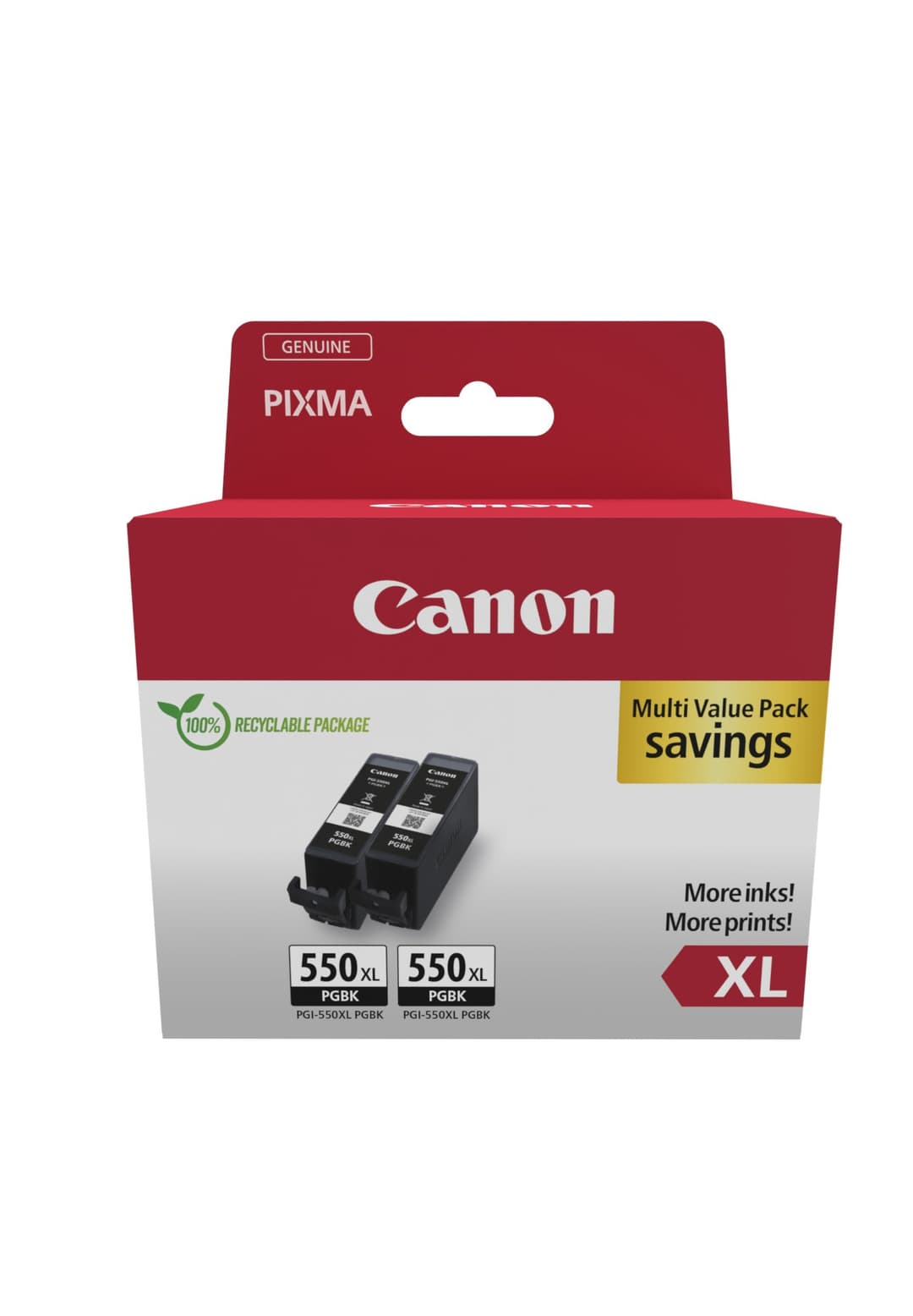 Canon PGI-550PGBK XL High Yield Pigment Black Ink Cartridge - Twin Pack (6431B010) - Image 1