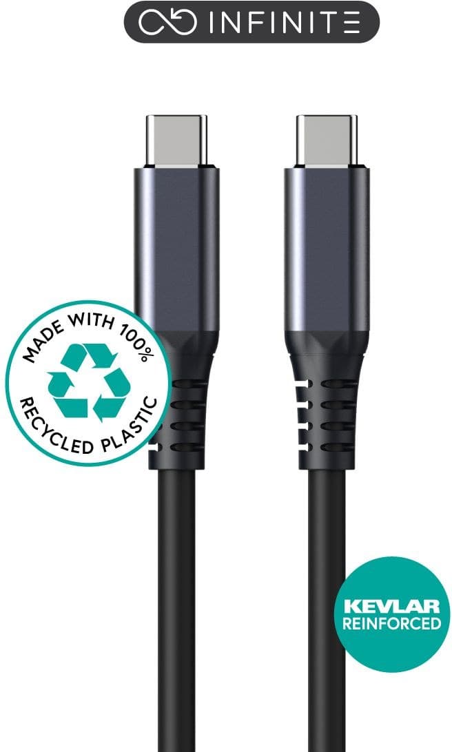 eSTUFF INFINITE (GRS) USB-C to USB-C Cable, 8K/60Hz, Recycled Plastic - Black