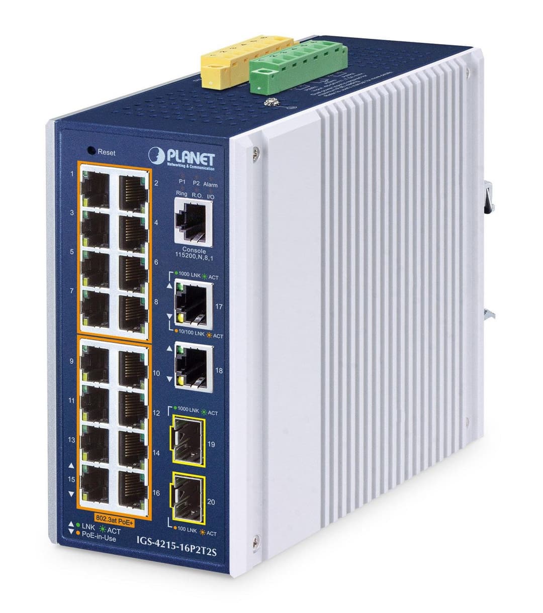 PLANET IGS-4215-16P2T2S IP30 Industrial L2/L4 16-Port PoE+ Managed Switch - 2x Gigabit, 2x SFP - Image 1