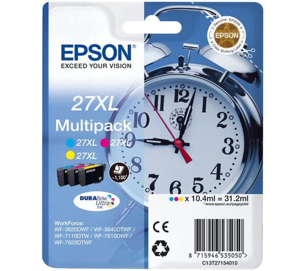 EPSON Alarm Clock 27XL Cyan, Magenta & Yellow Ink Cartridges - Multipack - Image 1