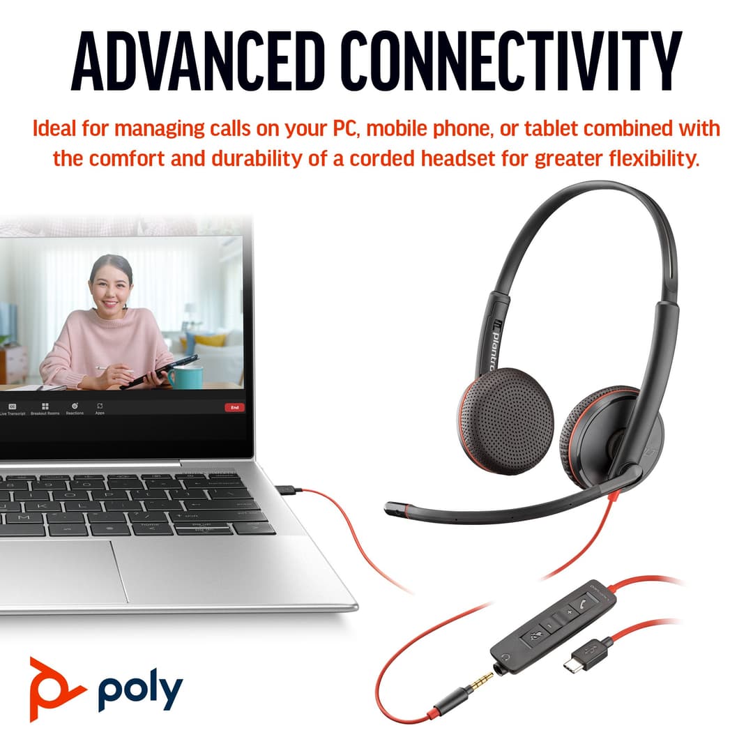 Poly Blackwire 3225 Stereo USB-C Headset with USB-C/A Adapter - 8X229A6 - Image 4